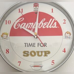 Campbells Soup Kitchen Wall Clock 9” Tested! Chime plays every Hour.